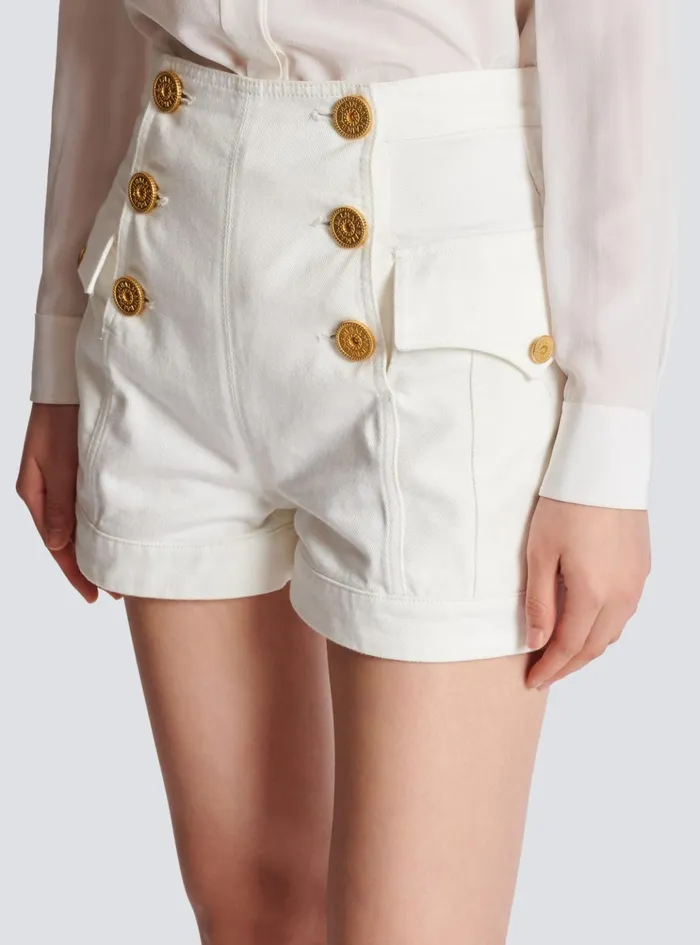 6button Denim Shorts White Women Balmain Denim