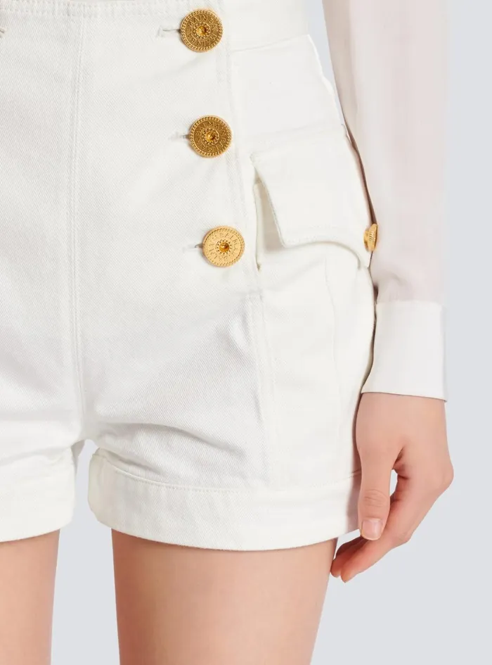 6button Denim Shorts White Women Balmain Denim