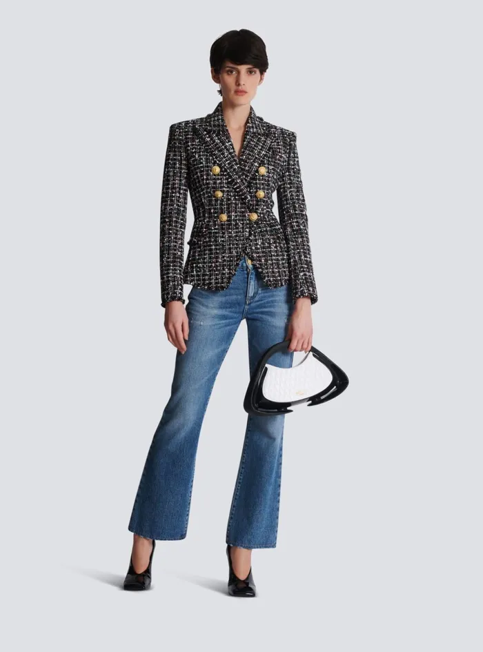 6button Tweed Jacket Black Women Balmain Jackets And Blazers