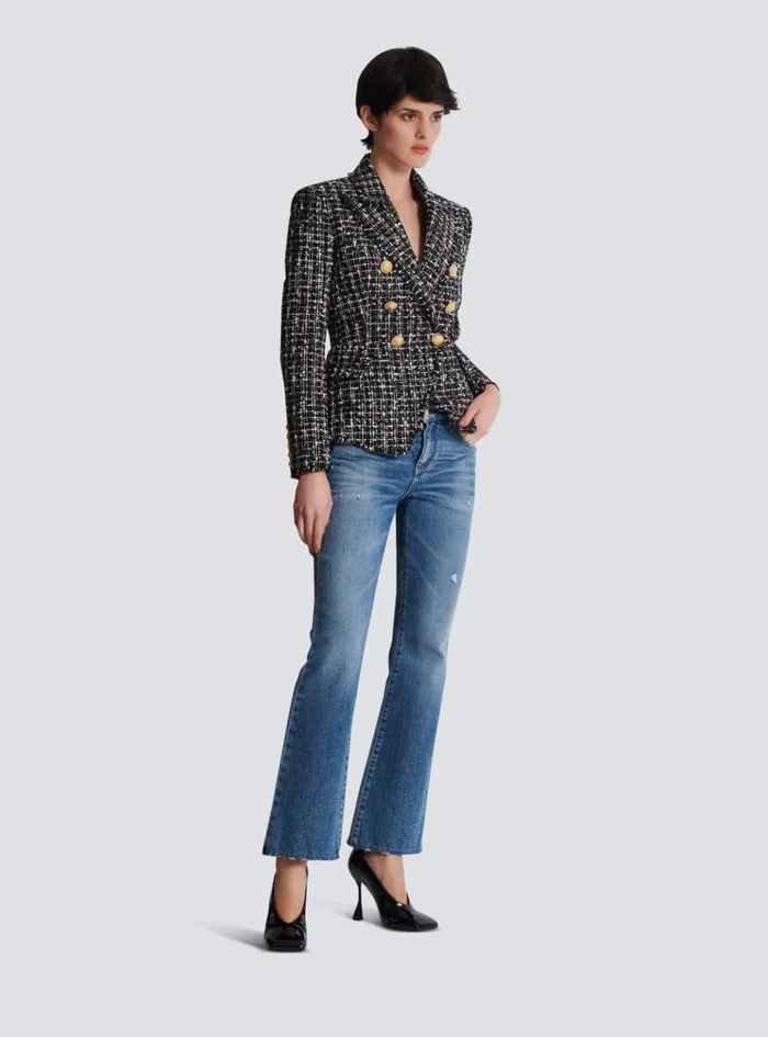 6button Tweed Jacket Black Women Balmain Jackets And Blazers