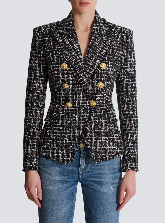 6button Tweed Jacket Black Women Balmain Jackets And Blazers