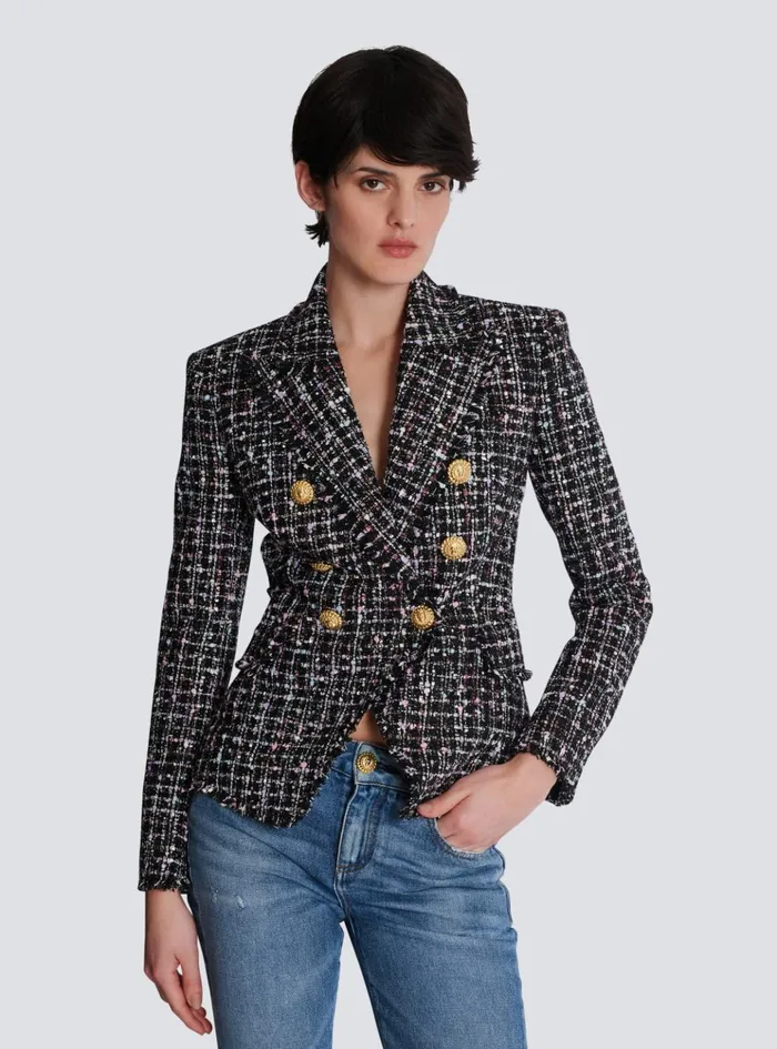 6button Tweed Jacket Black Women Balmain Jackets And Blazers