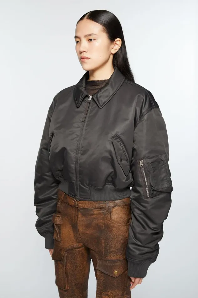 Acne Studios Bomber Jacket Anthracite Grey Women Outerwear Acne Studios Bomber Jacket Anthracite Grey Women Outerwear