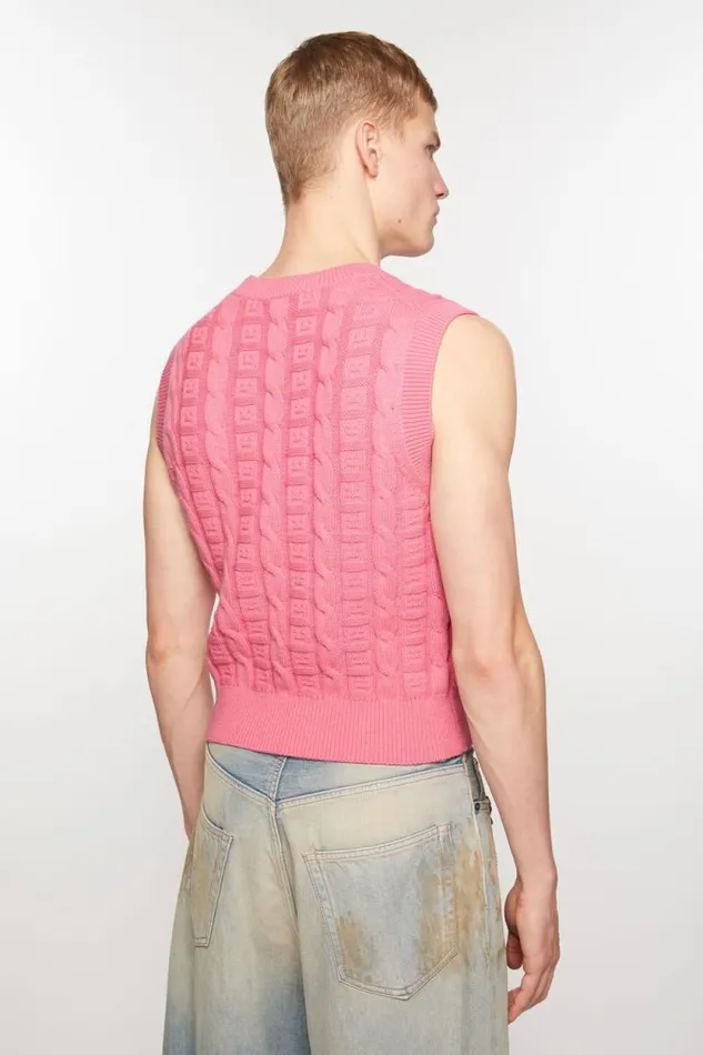 Acne Studios Cable Wool Sleeveless Jumper Tango Pink Women Knitwear