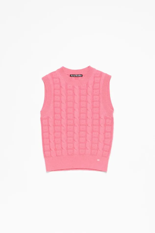 Acne Studios Cable Wool Sleeveless Jumper Tango Pink Women Knitwear