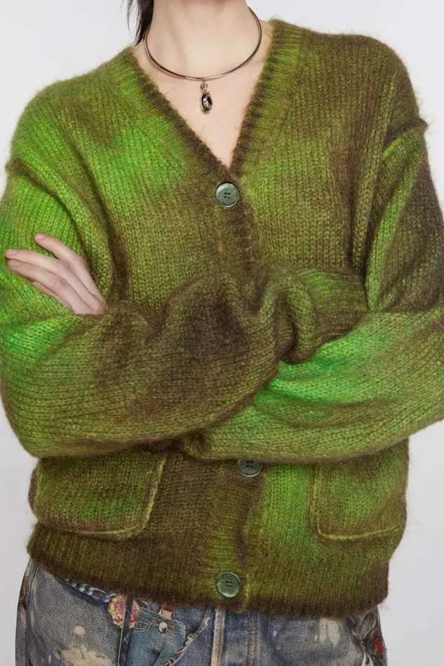 Acne Studios Cardigan Sprayed Finish Bright Green Women Knitwear