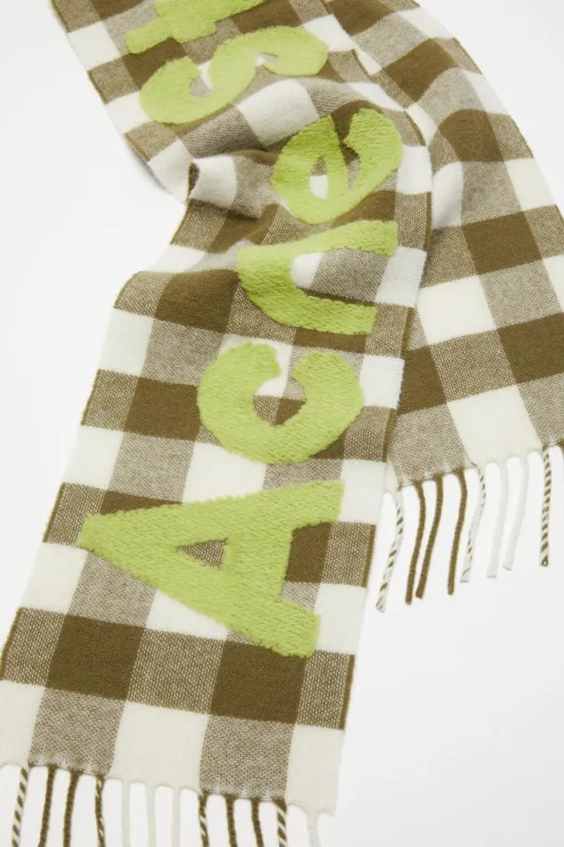 Acne Studios Check Logo Scarf 8211 Narrow Khakigreen Women Scarves Acne Studios Check Logo Scarf 8211 Narrow Khakigreen Women Scarves