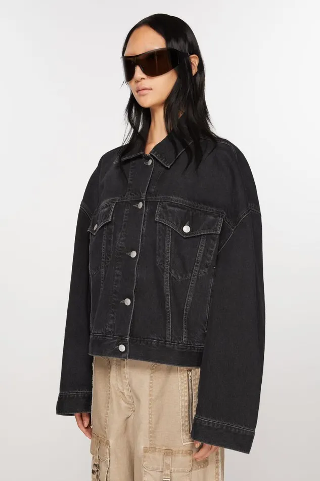 Acne Studios Denim Jacket 8211 Relaxed Cropped Fit Black Women Outerwear
