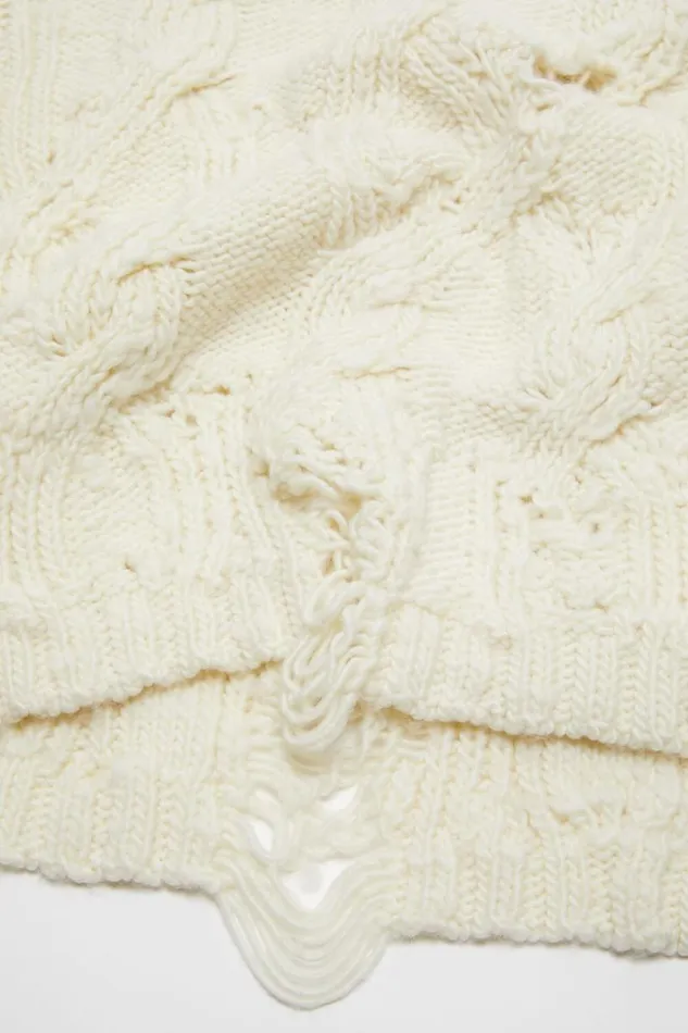Acne Studios Distressed Cable Jumper Pale Beige Women Knitwear Acne Studios Distressed Cable Jumper Pale Beige Women Knitwear