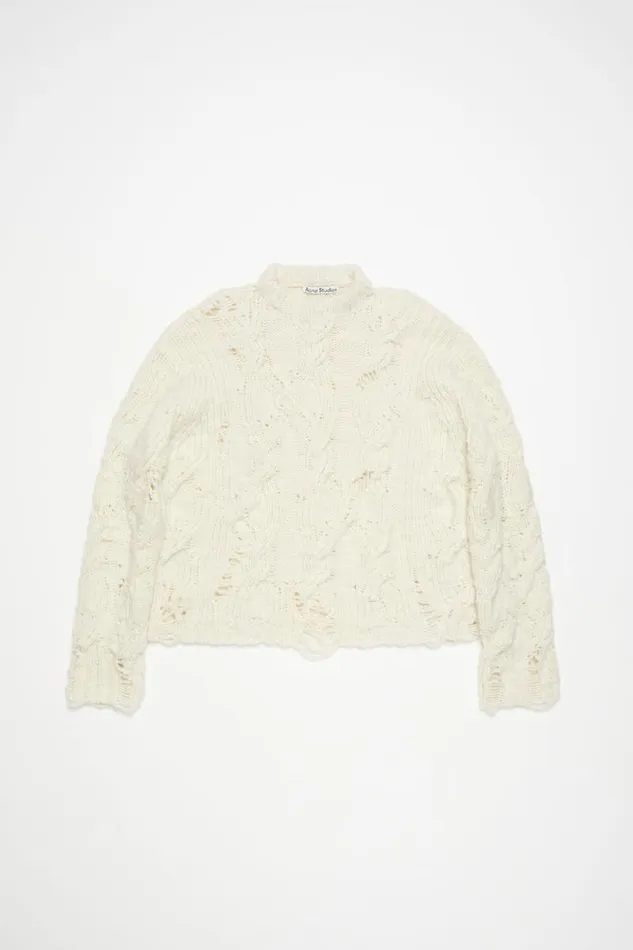 Acne Studios Distressed Cable Jumper Pale Beige Women Knitwear Acne Studios Distressed Cable Jumper Pale Beige Women Knitwear