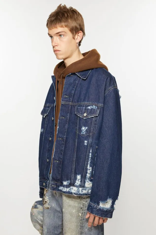 Acne Studios Distressed Denim Jacket 8211 Relaxed Fit Mid Blue Men Outerwear Acne Studios Distressed Denim Jacket 8211 Relaxed Fit Mid Blue Men Outerwear