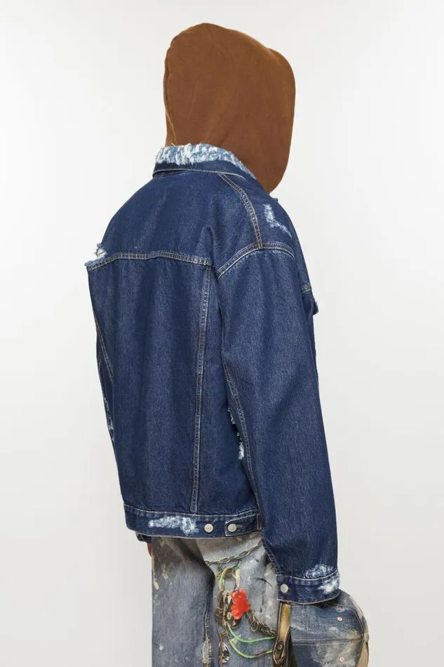 Acne Studios Distressed Denim Jacket 8211 Relaxed Fit Mid Blue Men Outerwear Acne Studios Distressed Denim Jacket 8211 Relaxed Fit Mid Blue Men Outerwear