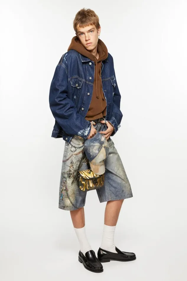 Acne Studios Distressed Denim Jacket 8211 Relaxed Fit Mid Blue Men Outerwear Acne Studios Distressed Denim Jacket 8211 Relaxed Fit Mid Blue Men Outerwear
