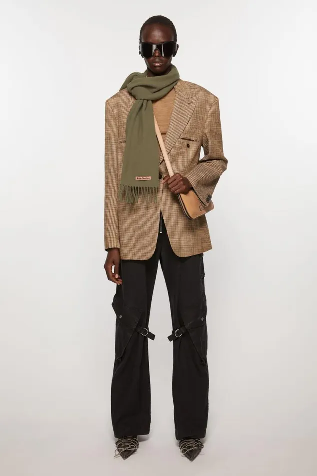 Acne Studios Fringe Wool Scarf 8211 Narrow Khaki Green Women Scarves Acne Studios Fringe Wool Scarf 8211 Narrow Khaki Green Women Scarves