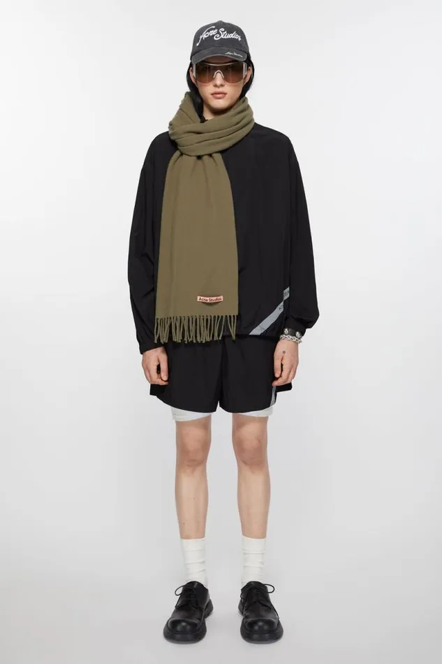 Acne Studios Fringe Wool Scarf 8211 Narrow Khaki Green Women Scarves Acne Studios Fringe Wool Scarf 8211 Narrow Khaki Green Women Scarves