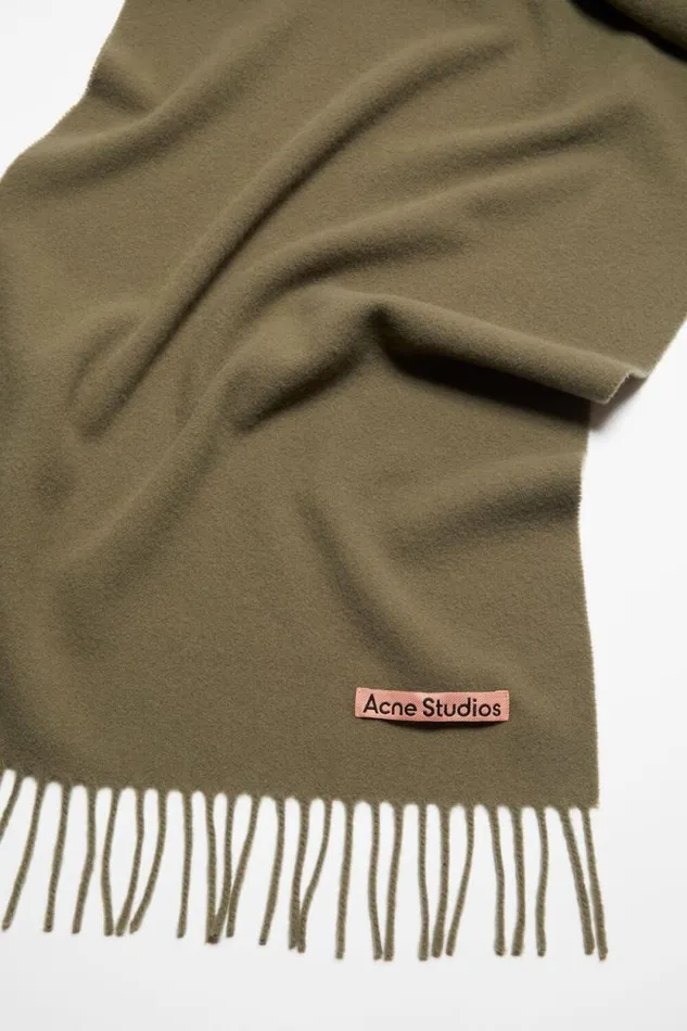 Acne Studios Fringe Wool Scarf 8211 Narrow Khaki Green Women Scarves Acne Studios Fringe Wool Scarf 8211 Narrow Khaki Green Women Scarves
