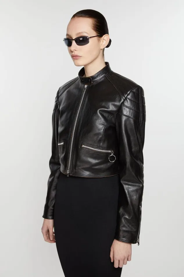 Acne Studios Leather Biker Jacket Black Women Outerwear