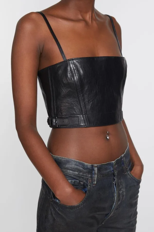 Acne Studios Leather Bustier Top Black Women Shirts and Blouses