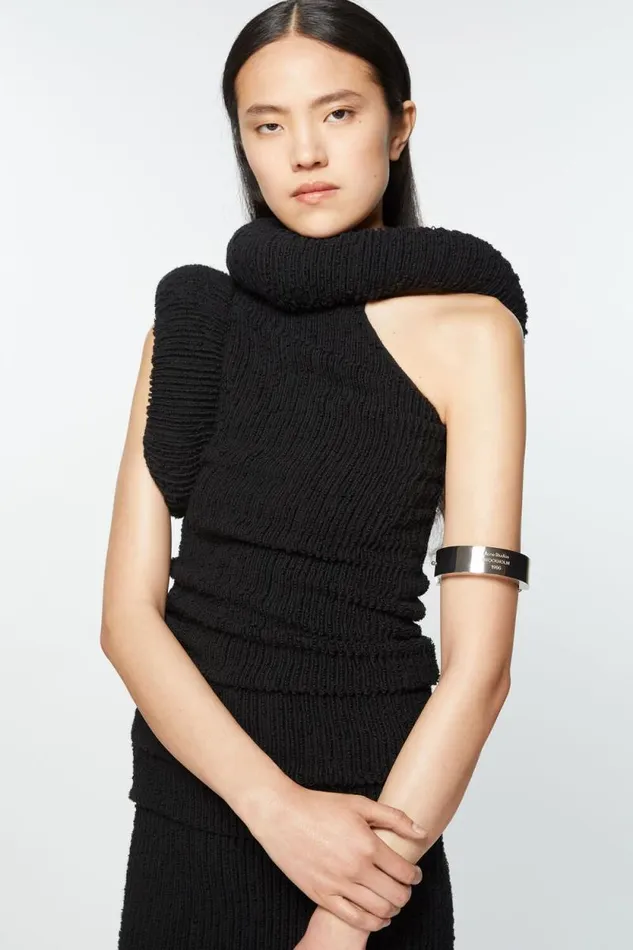 Acne Studios Leather Cuff Bracelet Silverblack Women Jewellery