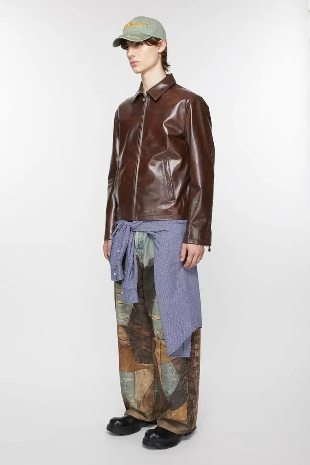 Acne Studios Leather Jacket Brown Men Outerwear