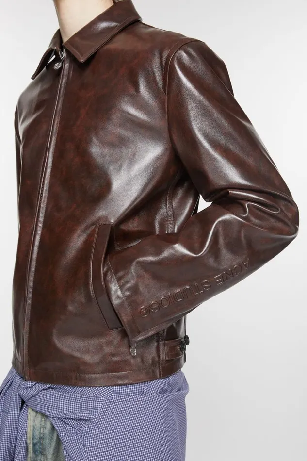 Acne Studios Leather Jacket Brown Men Outerwear