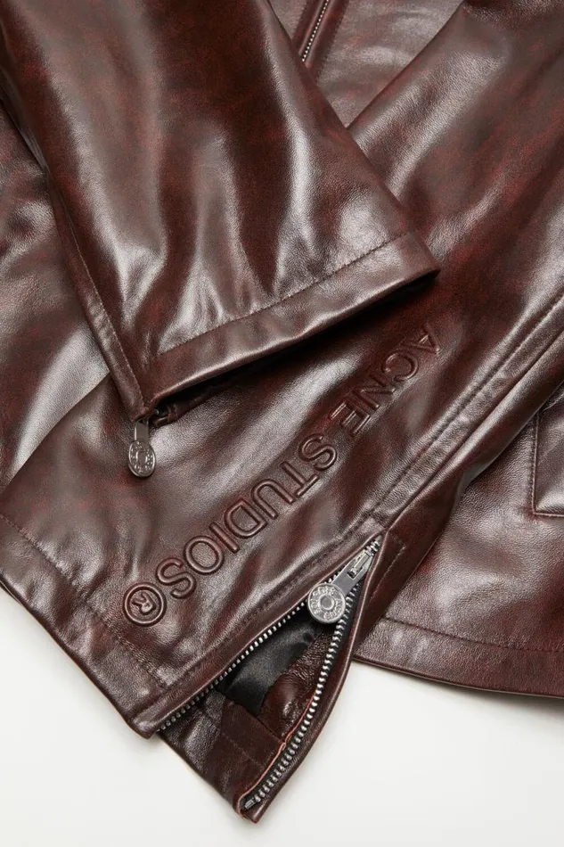 Acne Studios Leather Jacket Brown Men Outerwear