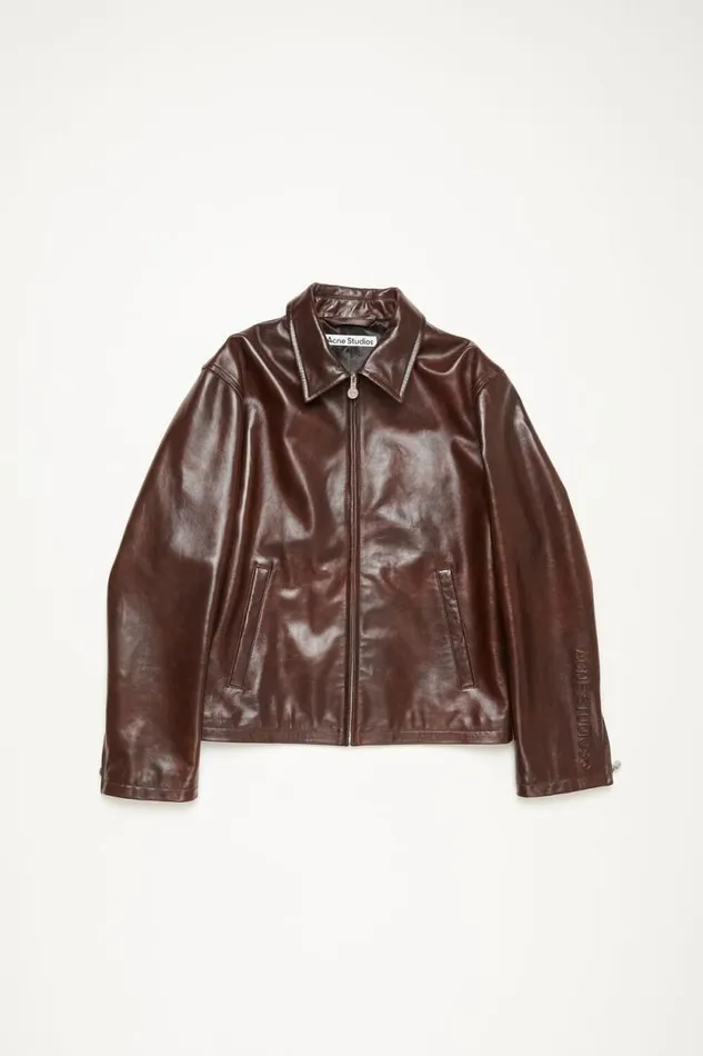Acne Studios Leather Jacket Brown Men Outerwear
