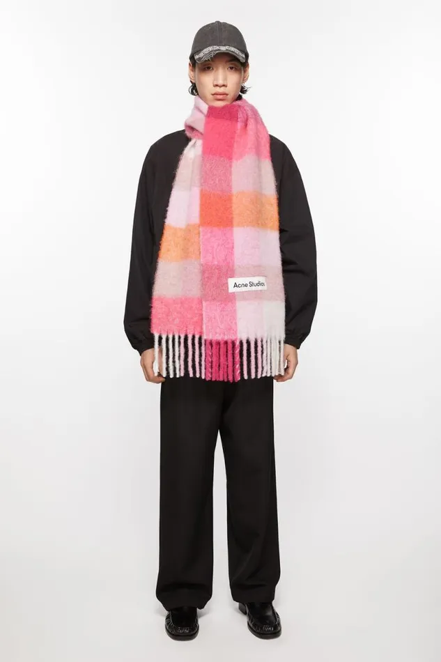 Acne Studios Mohair Checked Scarf Pinkfuchsiawhite Women Scarves