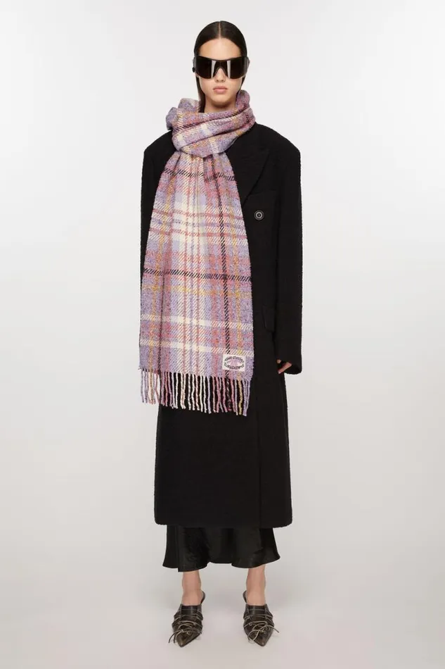 Acne Studios Plaid Fringe Scarf Violet Purple Men Scarves