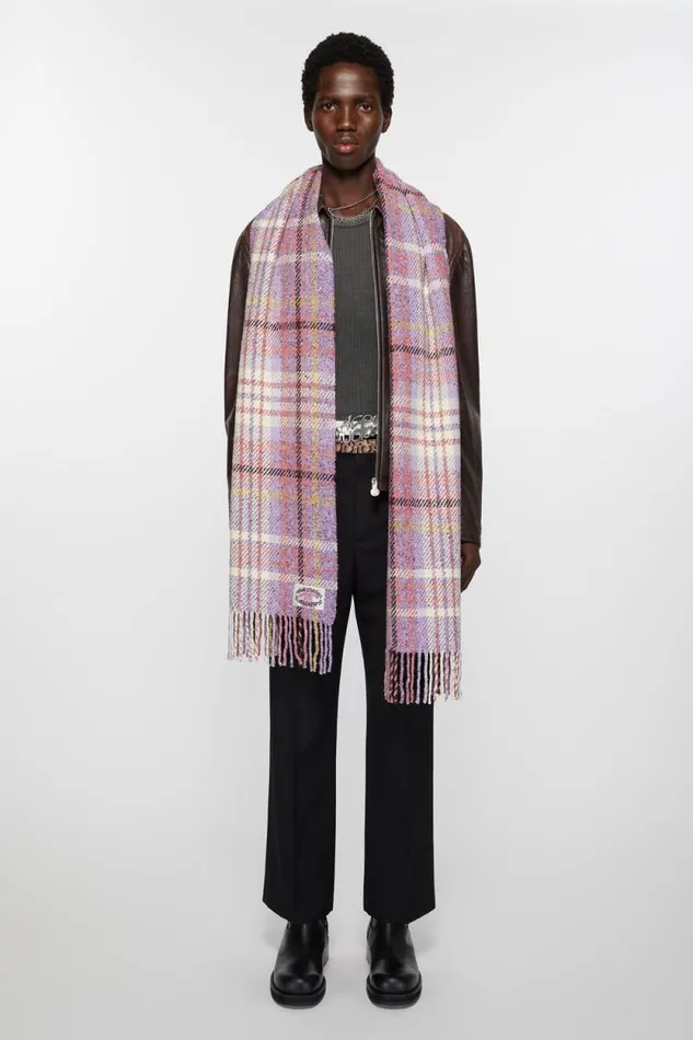 Acne Studios Plaid Fringe Scarf Violet Purple Men Scarves