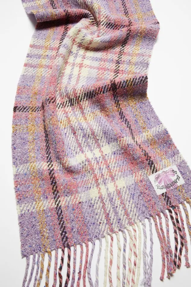 Acne Studios Plaid Fringe Scarf Violet Purple Men Scarves