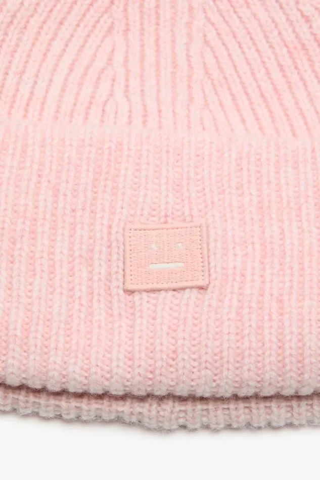 Acne Studios Small Face Logo Beanie Faded Pink Melange Men Hats Acne Studios Small Face Logo Beanie Faded Pink Melange Men Hats