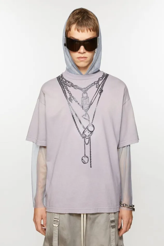Acne Studios Tshirt Layered Mesh Warm Grey Men Tshirts