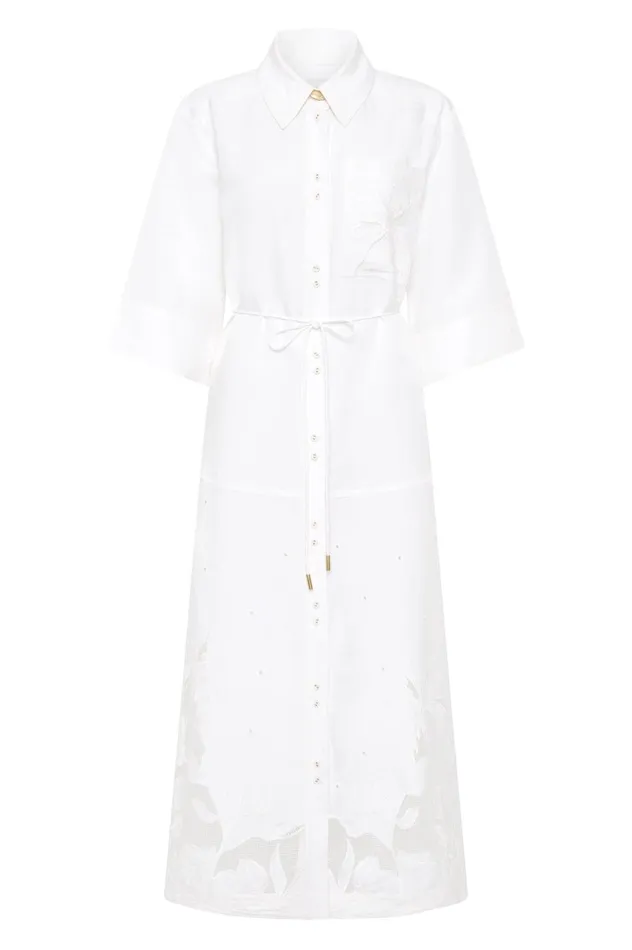Agua Embroidered Shirt Dress Ivory Women Aje White Dresses