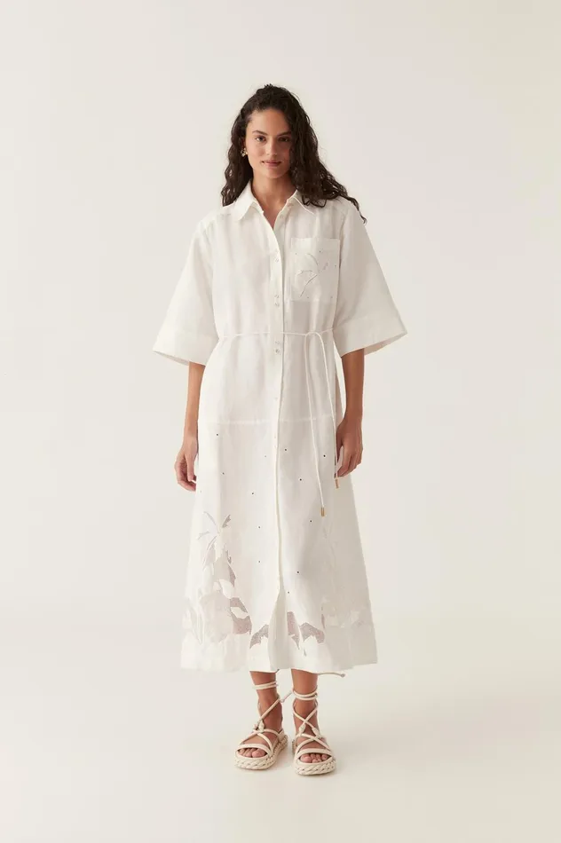 Agua Embroidered Shirt Dress Ivory Women Aje White Dresses
