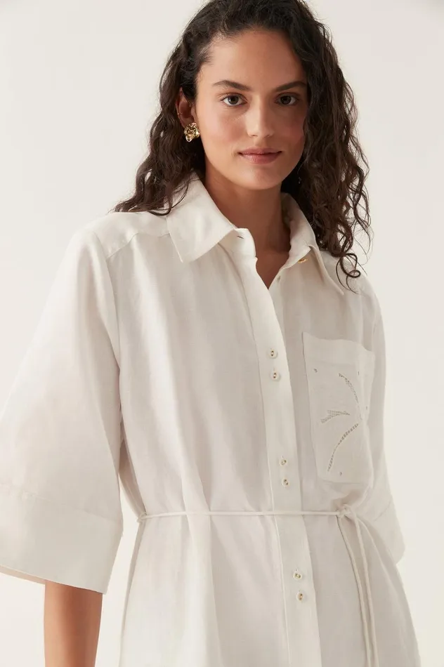 Agua Embroidered Shirt Dress Ivory Women Aje White Dresses