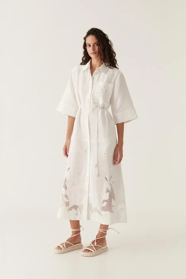 Agua Embroidered Shirt Dress Ivory Women Aje White Dresses