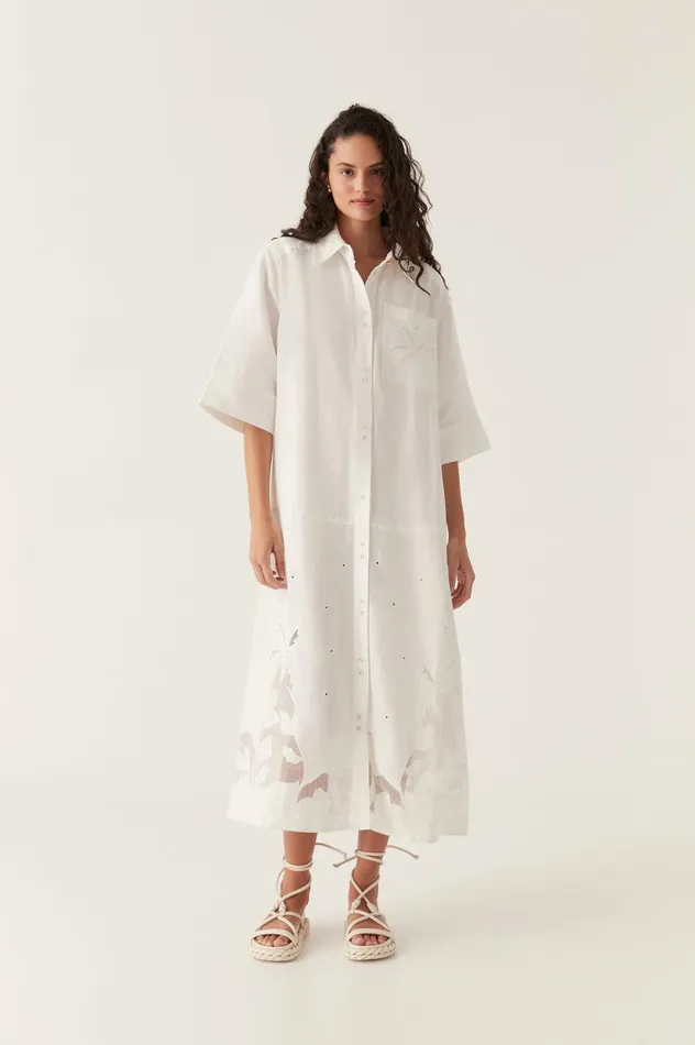 Agua Embroidered Shirt Dress Ivory Women Aje White Dresses