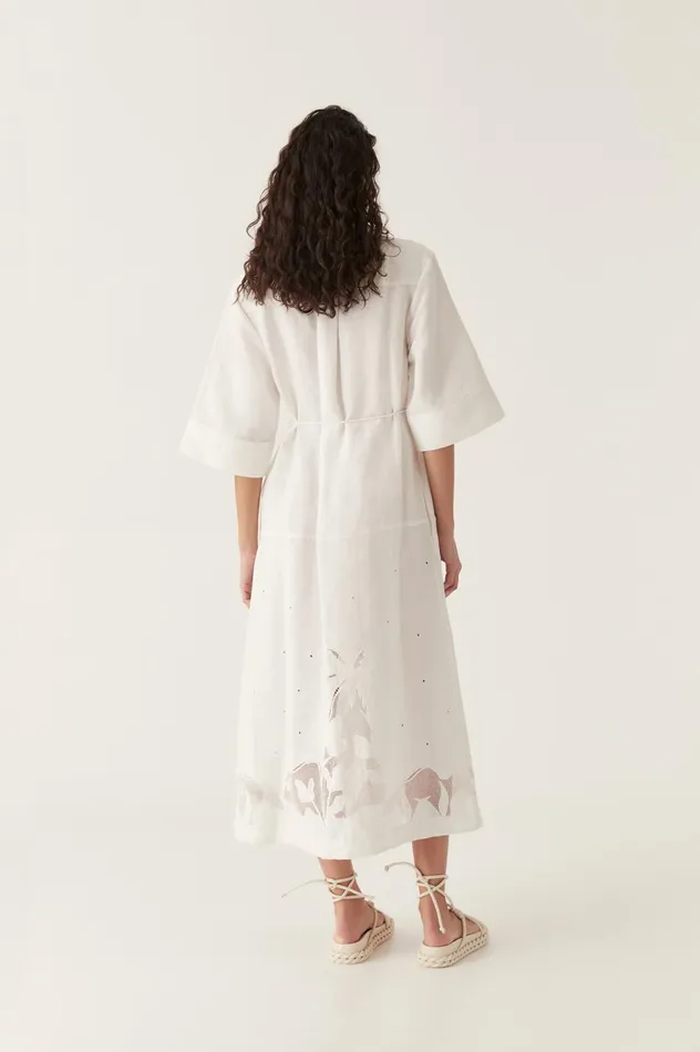 Agua Embroidered Shirt Dress Ivory Women Aje White Dresses