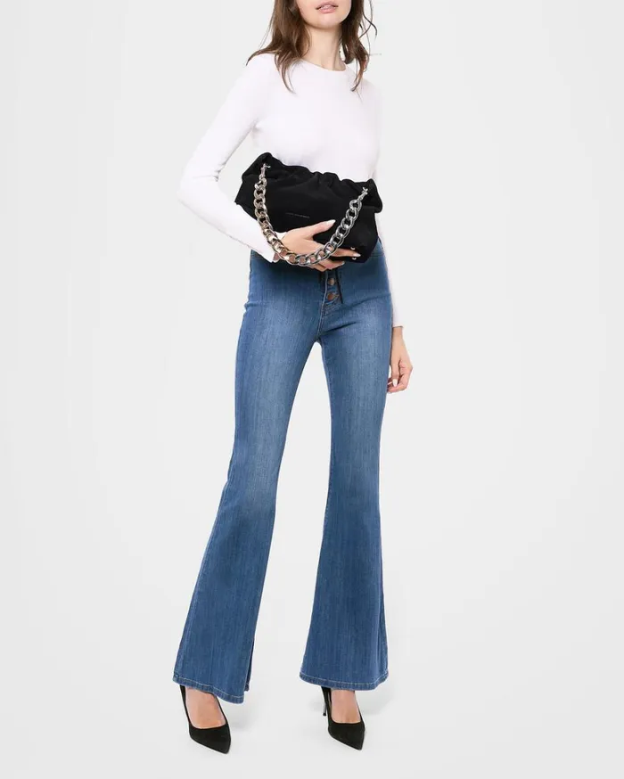 Aimee Kestenberg Satchels Women Chain Shoulder Black Suede With 2 Tone