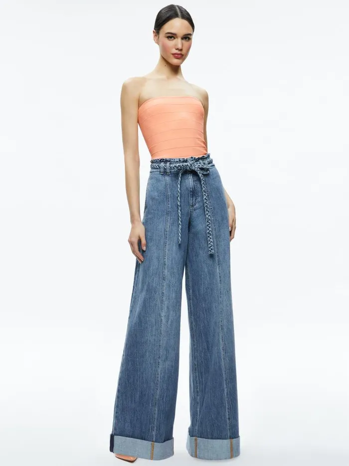 Alice Olivia ALISON FULL LENGTH TUBE TOP Black Women Tops
