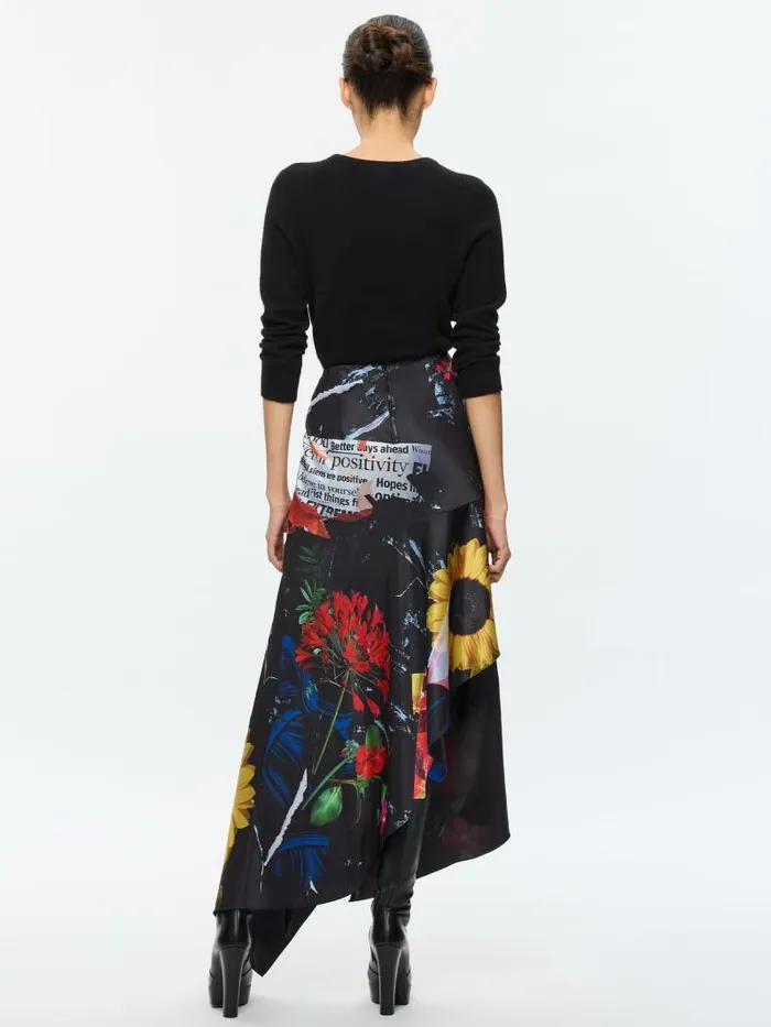Alice Olivia AYLA ASYMMETRIC HIGH SLIT MIDI SKIRT Azalea Floral Women Skirts
