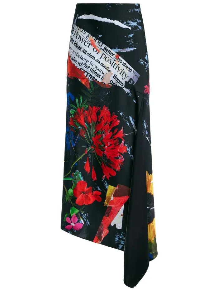 Alice Olivia AYLA ASYMMETRIC HIGH SLIT MIDI SKIRT Azalea Floral Women Skirts