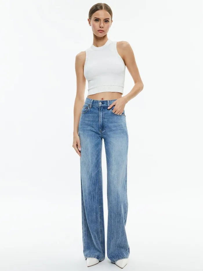 Alice Olivia BIGSBY RIBBED TANK Soft White Women Tops