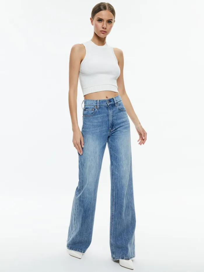 Alice Olivia BIGSBY RIBBED TANK Soft White Women Tops