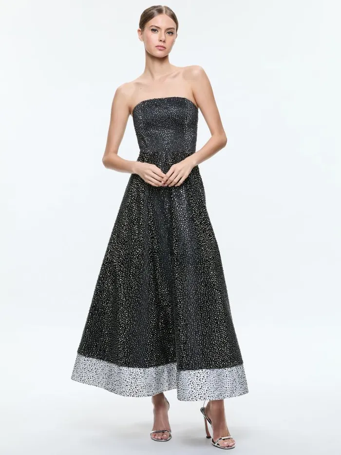 Alice Olivia BIJOU CRYSTAL STRAPLESS MIDI GOWN Blackoff White Women Dresses