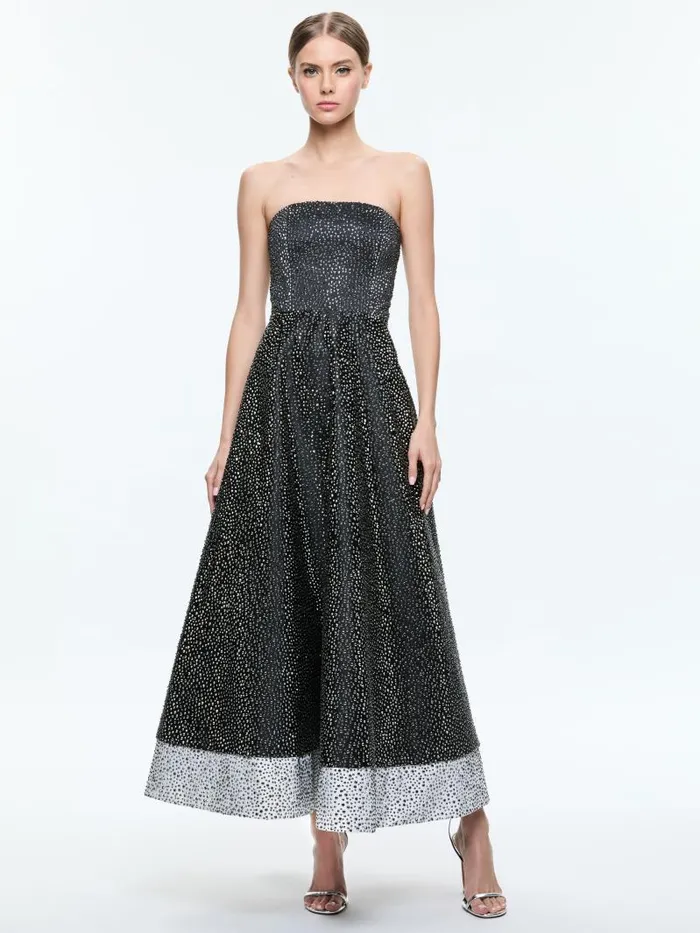 Alice Olivia BIJOU CRYSTAL STRAPLESS MIDI GOWN Blackoff White Women Dresses