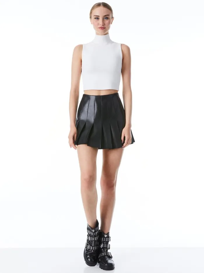 Alice Olivia CARTER PLEATED VEGAN LEATHER MINI SKIRT Almond Women Skirts