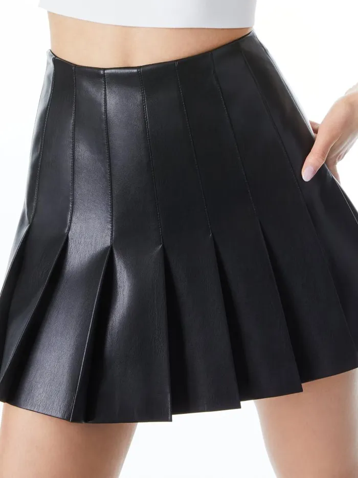 Alice Olivia CARTER PLEATED VEGAN LEATHER MINI SKIRT Almond Women Skirts