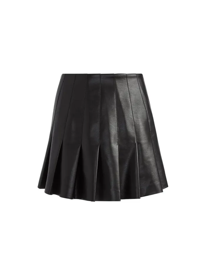 Alice Olivia CARTER PLEATED VEGAN LEATHER MINI SKIRT Almond Women Skirts
